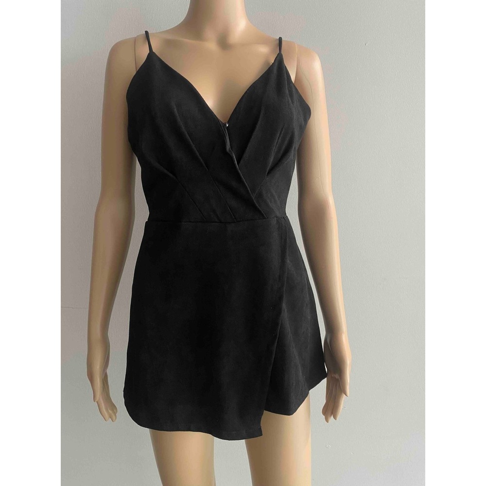 NWT | Pants Store Black Faux Suede Romper Mini Dress V Neck Sleeveless M…